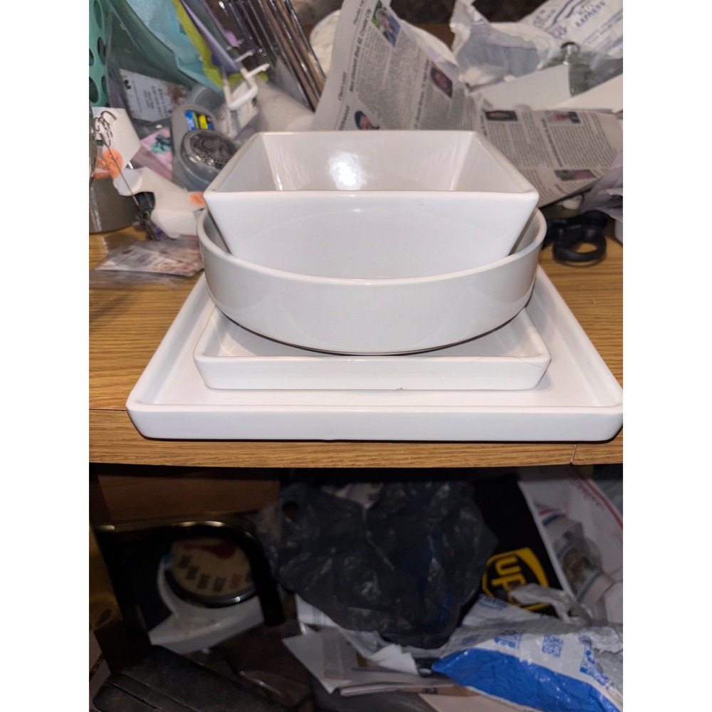 Stone + Lain White Stoneware 12 Piece Set Square Platter Plates Round Bowl